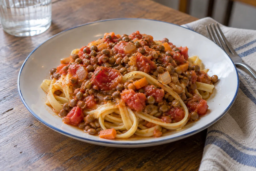 Speckled Roman Tomato Lentil Ragù