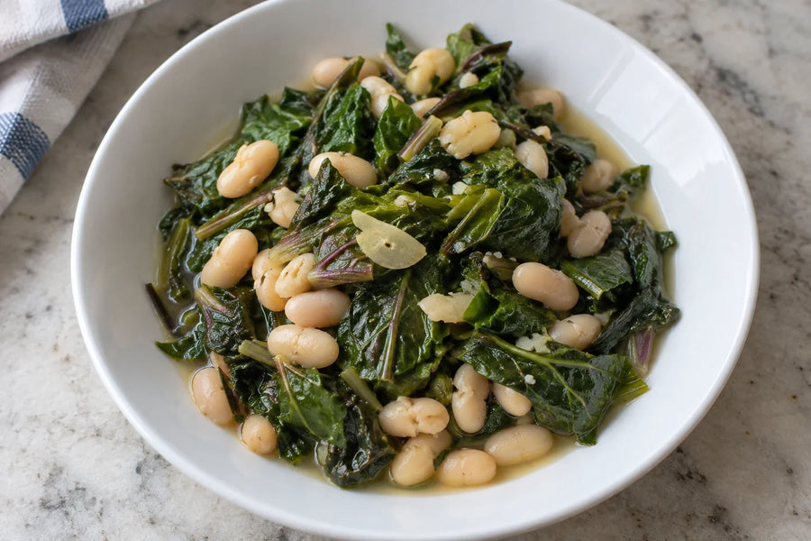 Mustard Greens with White Beans and Lemon