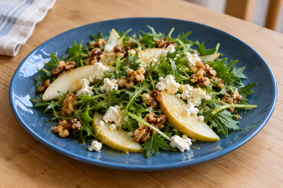 Mizuna Pear Salad with Toasted Walnuts