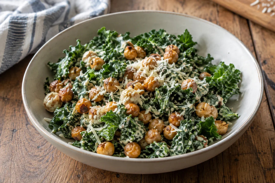 Kale Caesar-Style Chickpea Bowls