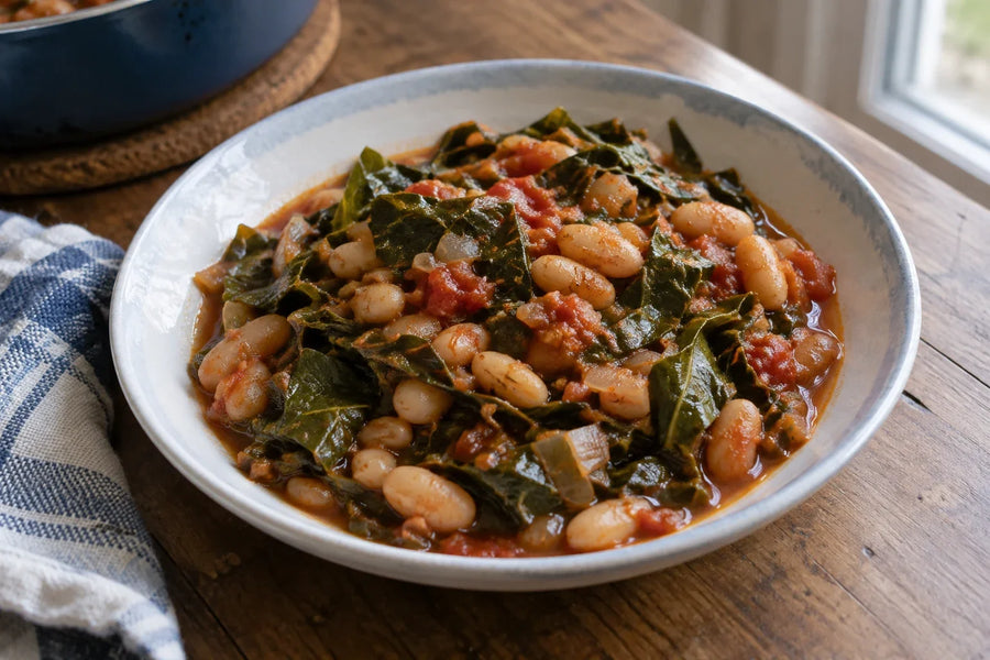 Collard Greens with Smoky Tomato Beans