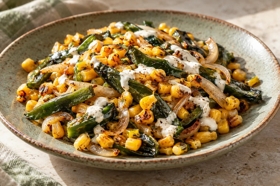 Poblano Corn Skillet with Lime Crema