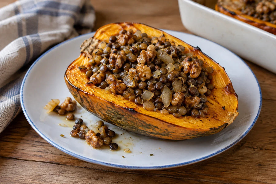 Table Queen Squash with Lentil-Walnut Stuffing