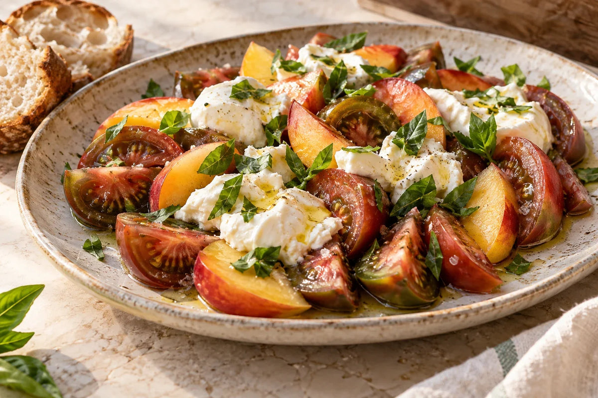 Ananas Noir Tomato and Nectarine Burrata
