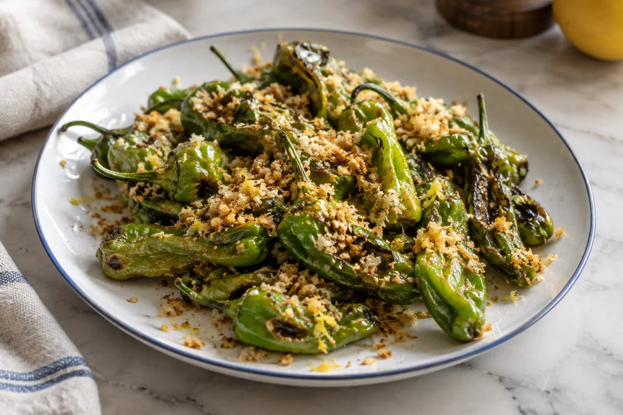 Shishito Peppers with Sesame-Lemon Crumbs