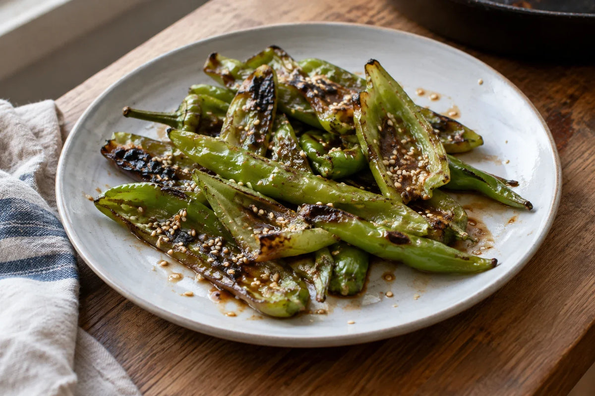 Manganji Peppers with Miso-Maple Glaze