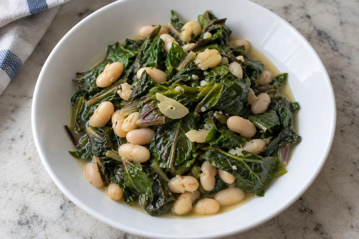 Mustard Greens with White Beans and Lemon