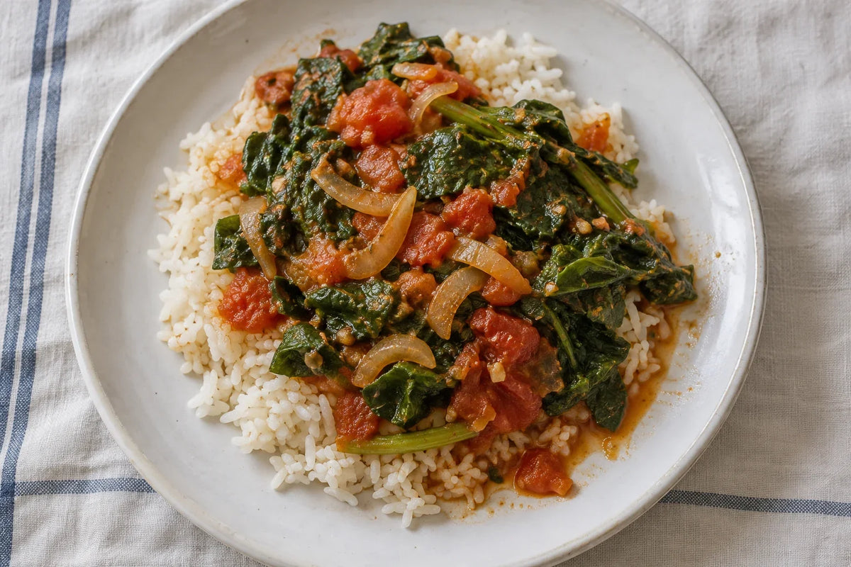 Malabar Spinach Tomato Skillet