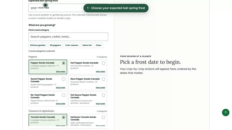 Casa Verde Canadian Seed-Starting Calendar displayed on desktop and mobile calendars