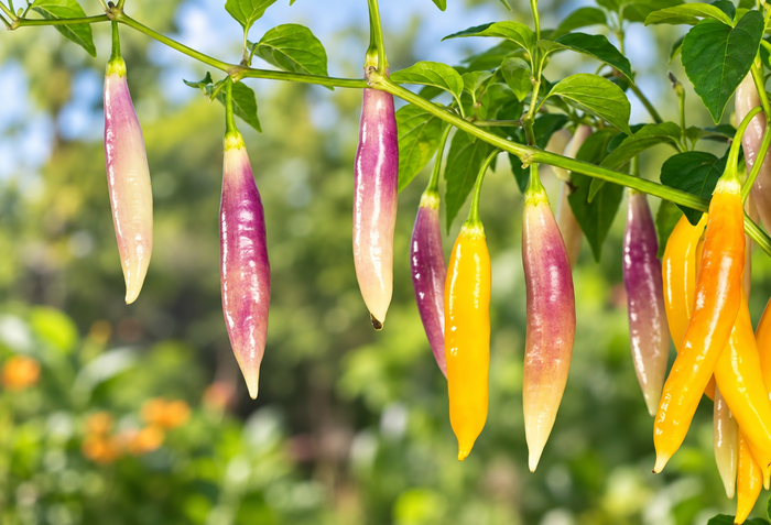 Aji Challuaruro peppers growing through multiple colour stages