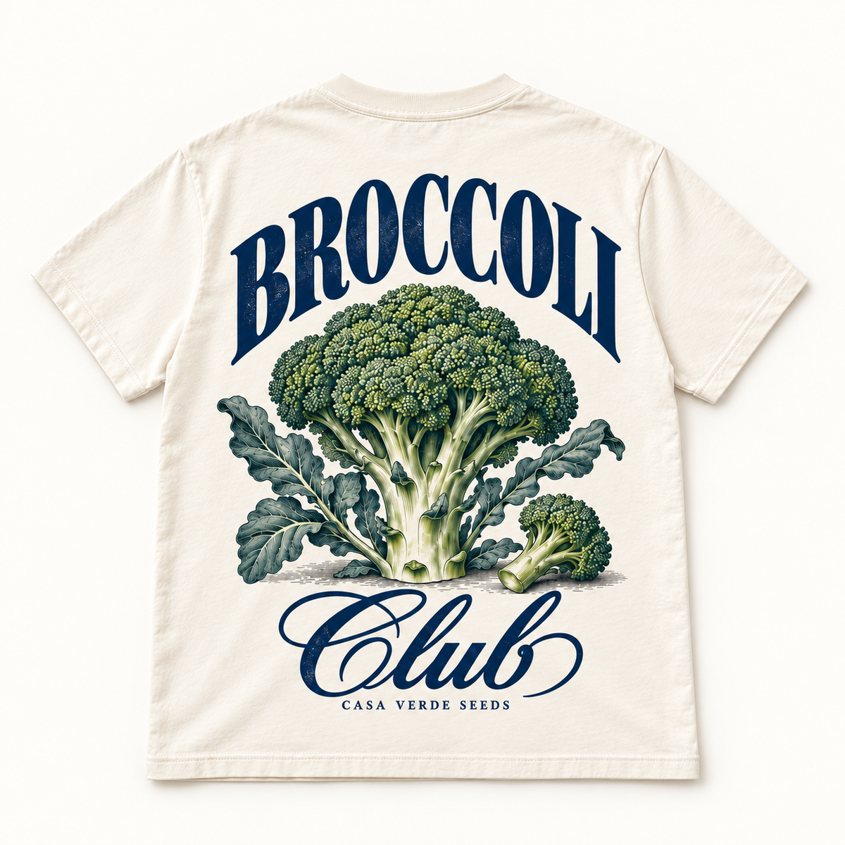 Broccoli Club T-Shirt — Individual shirt back view. Illustrative design preview; final fit and print placement may vary.