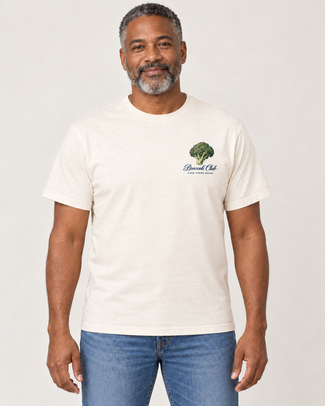Broccoli Club T-Shirt — Front shown on a model. Illustrative garment preview; final fit and print placement may vary.