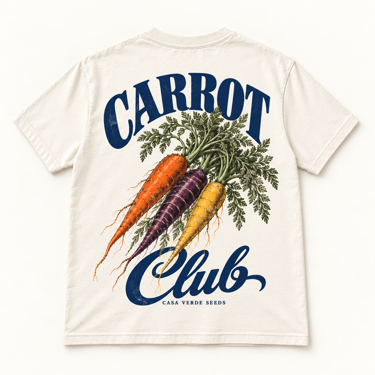 Carrot Club T-Shirt — Individual shirt back view. Illustrative design preview; final fit and print placement may vary.