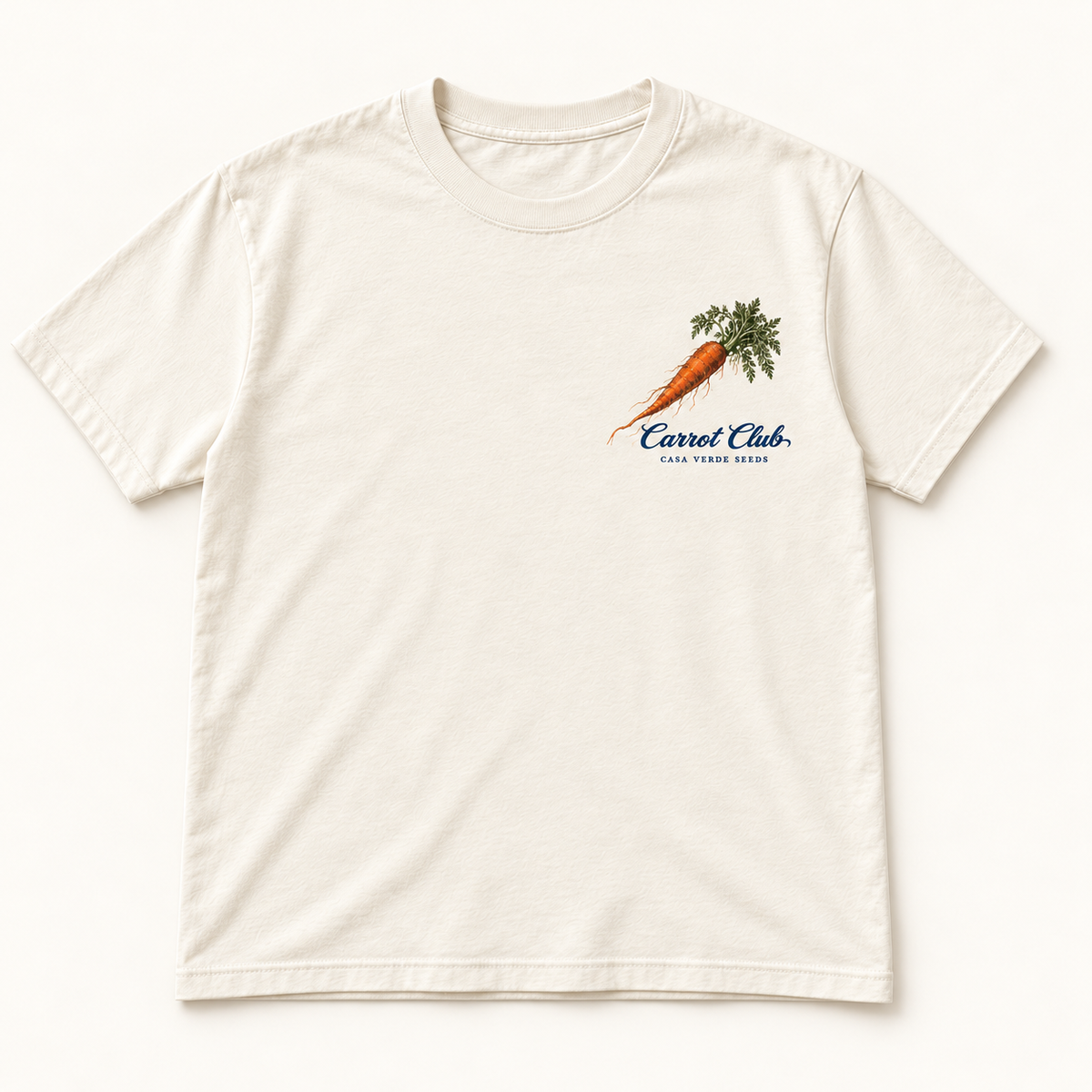 Carrot Club T-Shirt — Individual shirt front view. Illustrative design preview; final fit and print placement may vary.