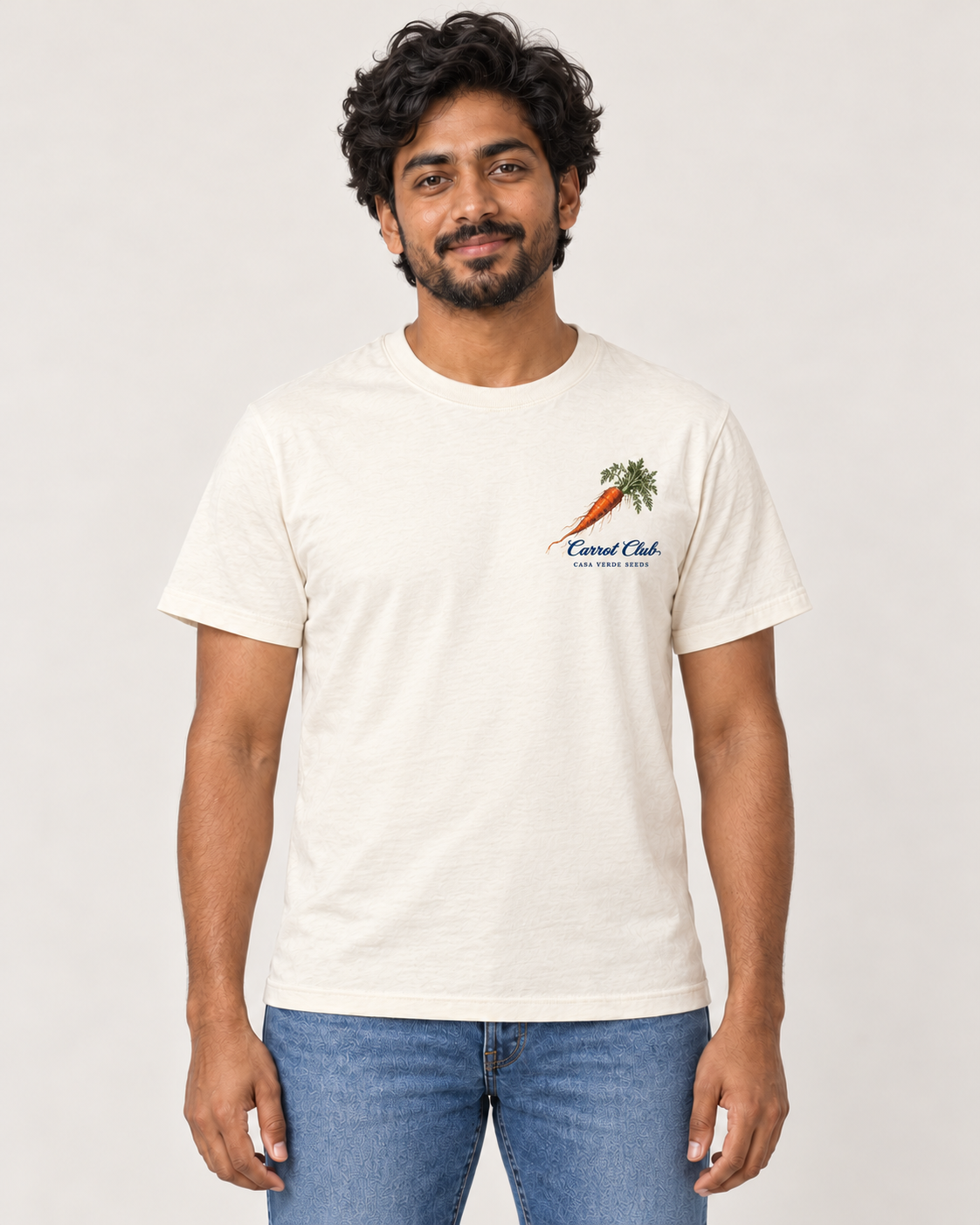 Carrot Club T-Shirt — Front shown on a model. Illustrative garment preview; final fit and print placement may vary.
