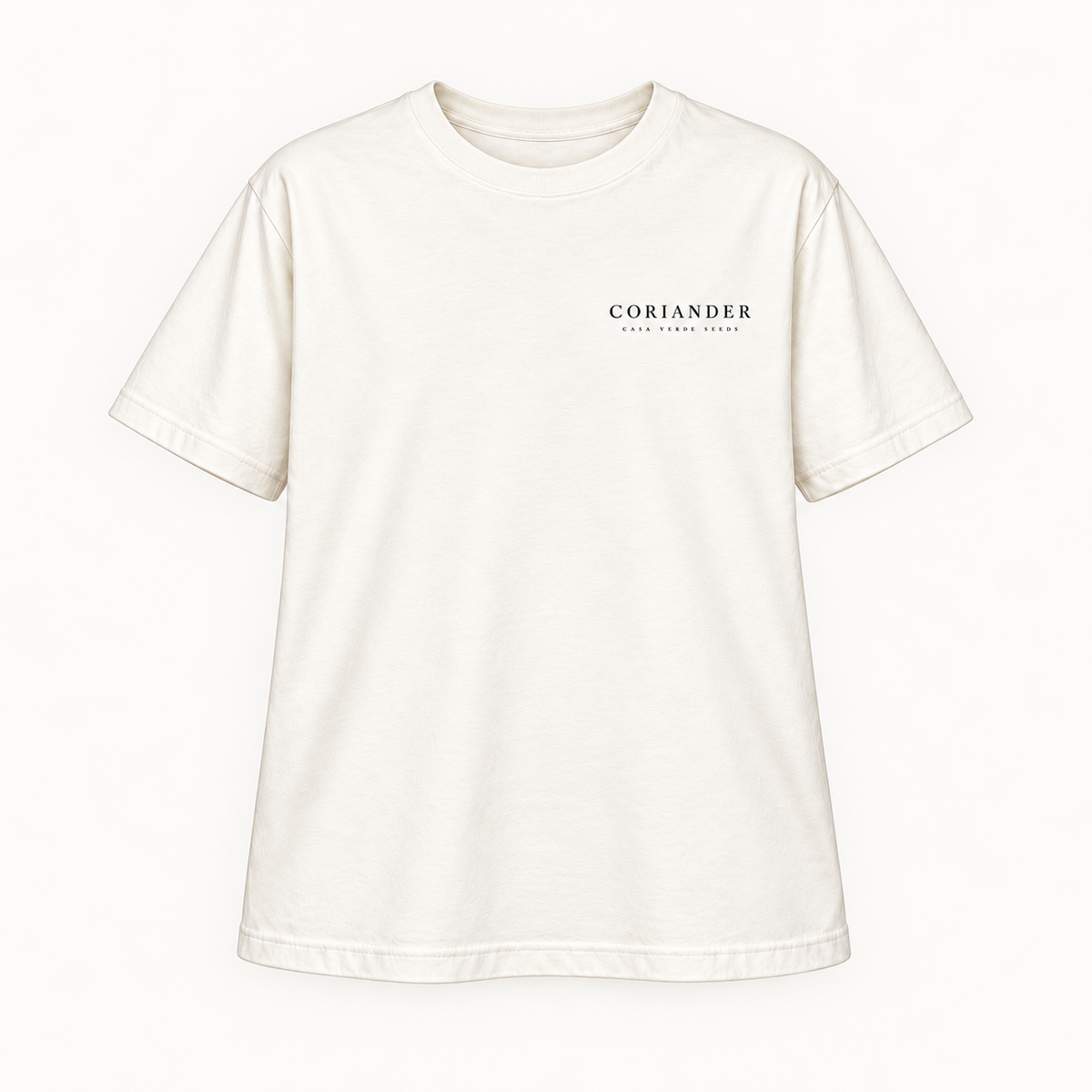 Coriander T-Shirt — Individual shirt front view. Illustrative design preview; final fit and print placement may vary.