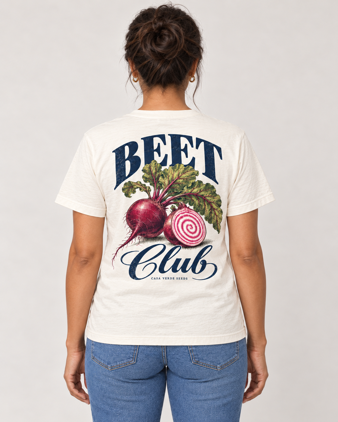 Beet Club T-Shirt — AI-generated matching back view. Illustrative garment preview, not a physical sample, exact fit or production proof.