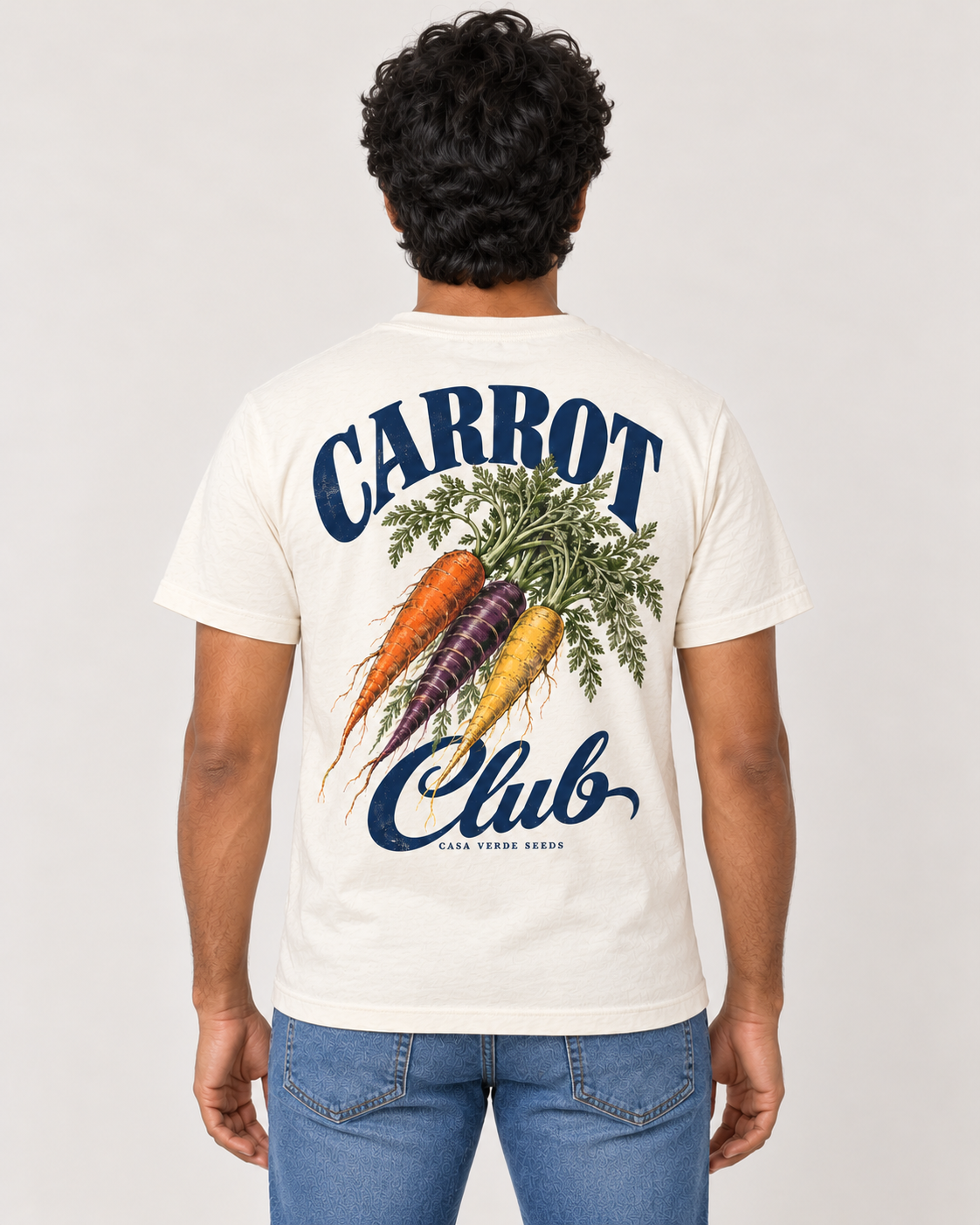 Carrot Club T-Shirt — AI-generated matching back view. Illustrative garment preview, not a physical sample, exact fit or production proof.