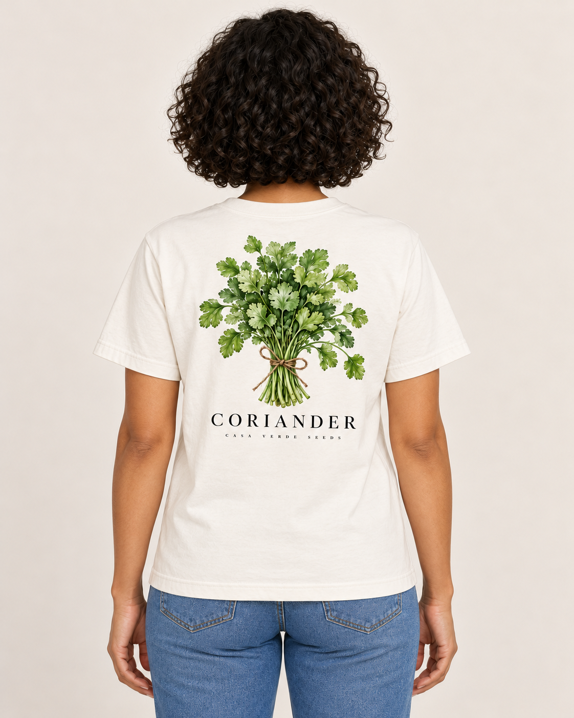 Coriander T-Shirt — AI-generated matching back view. Illustrative garment preview, not a physical sample, exact fit or production proof.