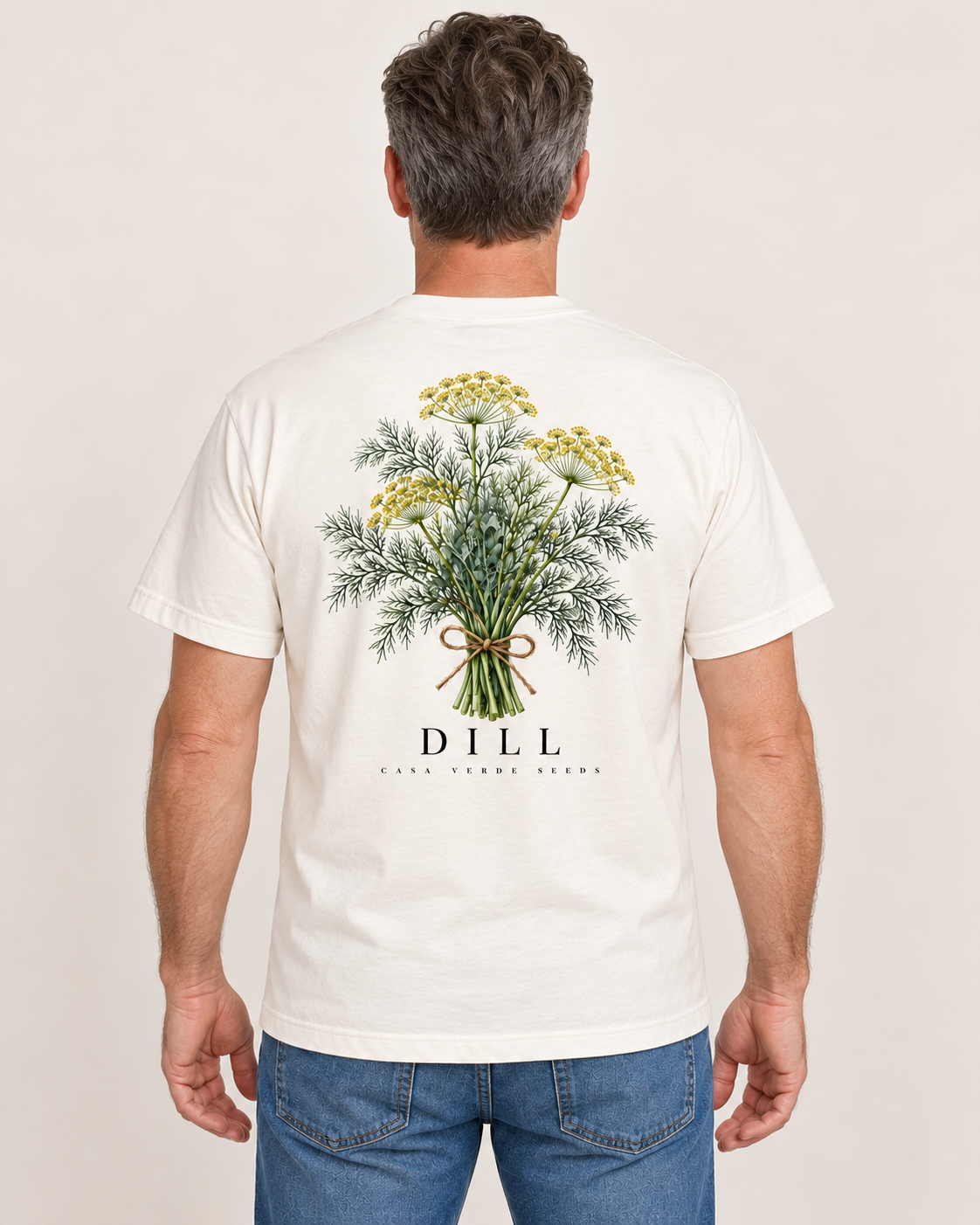 Dill T-Shirt — AI-generated matching back view. Illustrative garment preview, not a physical sample, exact fit or production proof.