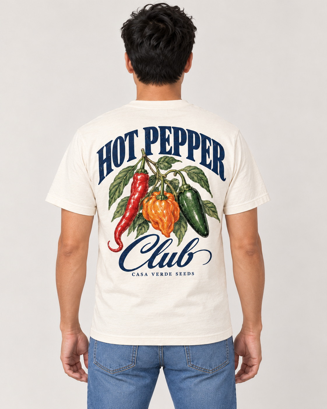 Hot Pepper Club T-Shirt — AI-generated matching back view. Illustrative garment preview, not a physical sample, exact fit or production proof.