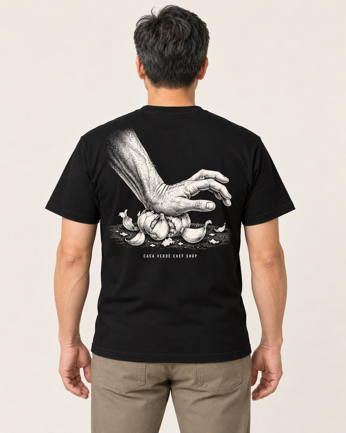 More Garlic. T-Shirt — AI-generated matching back view. Illustrative garment preview, not a physical sample, exact fit or production proof.