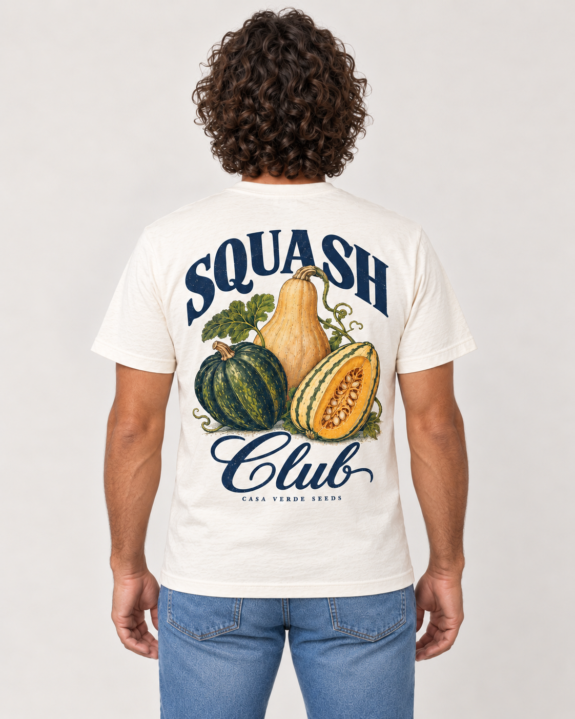 Squash Club T-Shirt — AI-generated matching back view. Illustrative garment preview, not a physical sample, exact fit or production proof.