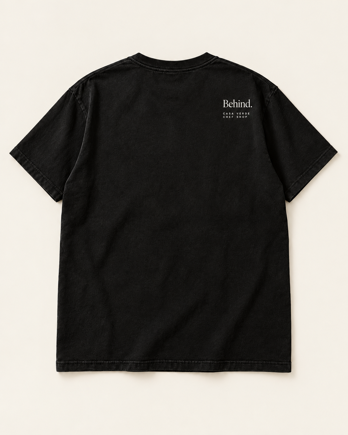 Yes, Chef. / Behind. T-Shirt — individual shirt back view of the approved design. Illustrative garment preview, not a physical sample, exact fit or production proof.