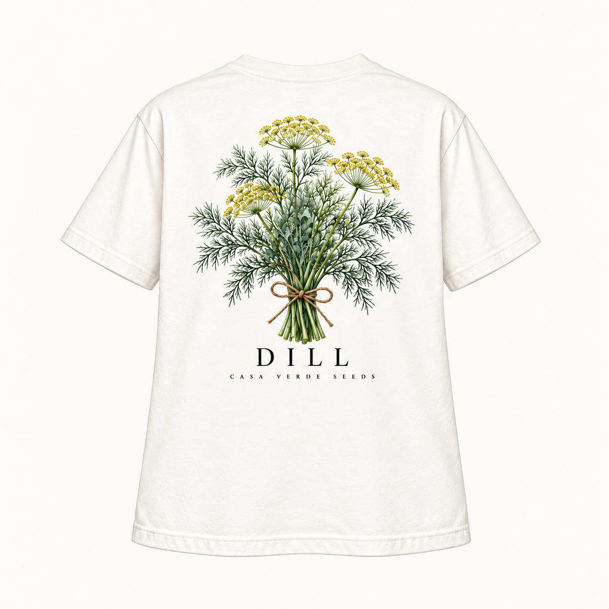 Dill T-Shirt — Individual shirt back view. Illustrative design preview; final fit and print placement may vary.