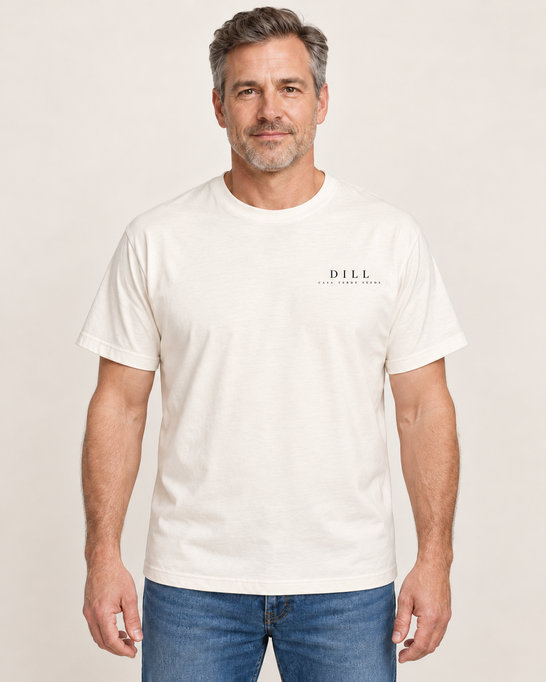 Dill T-Shirt — Front shown on a model. Illustrative garment preview; final fit and print placement may vary.