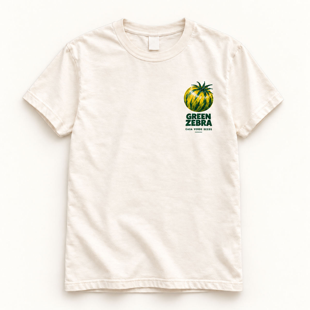 Green Zebra T-Shirt — Individual shirt front view. Illustrative design preview; final fit and print placement may vary.