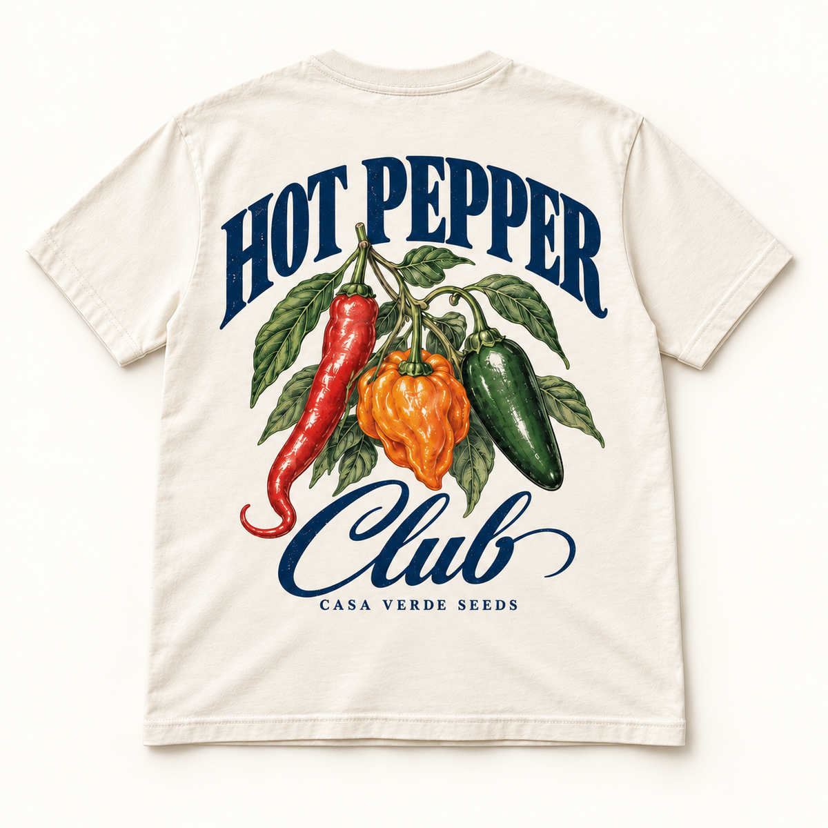 Hot Pepper Club T-Shirt — Individual shirt back view. Illustrative design preview; final fit and print placement may vary.