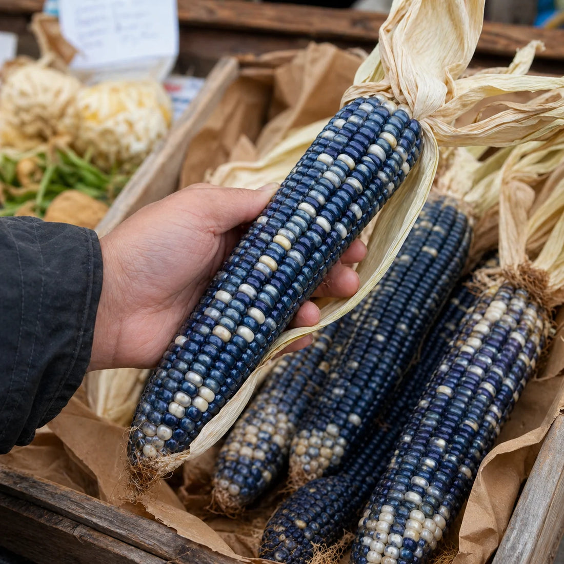 Jerry Peterson Blue corn picked up from a farmers market crate