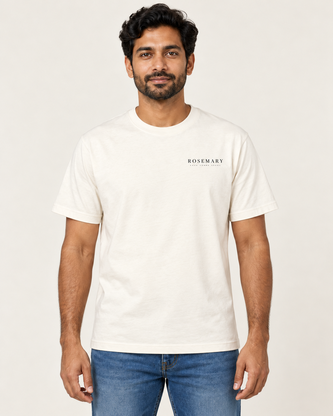 Rosemary T-Shirt — Front shown on a model. Illustrative garment preview; final fit and print placement may vary.