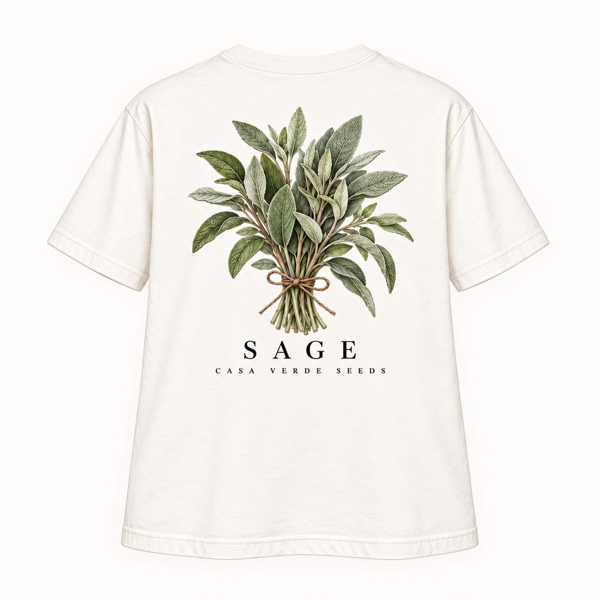 Sage T-Shirt — Individual shirt back view. Illustrative design preview; final fit and print placement may vary.