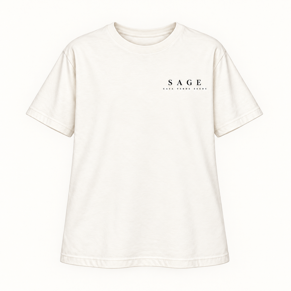 Sage T-Shirt — Individual shirt front view. Illustrative design preview; final fit and print placement may vary.