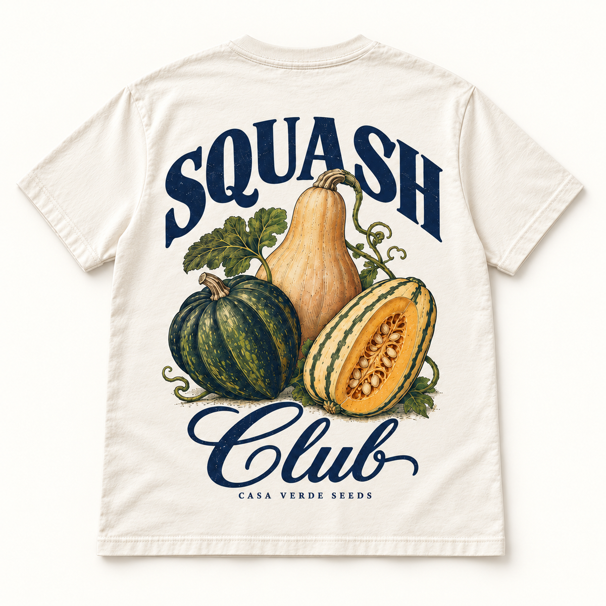 Squash Club T-Shirt — Individual shirt back view. Illustrative design preview; final fit and print placement may vary.