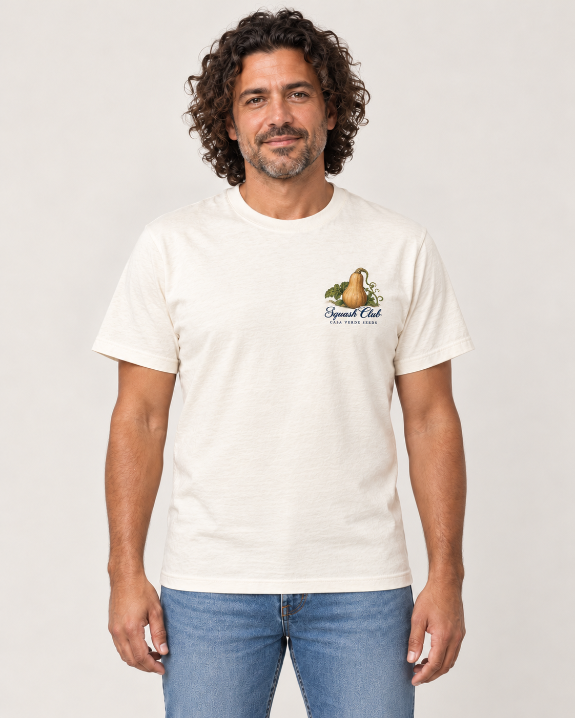 Squash Club T-Shirt — Front shown on a model. Illustrative garment preview; final fit and print placement may vary.
