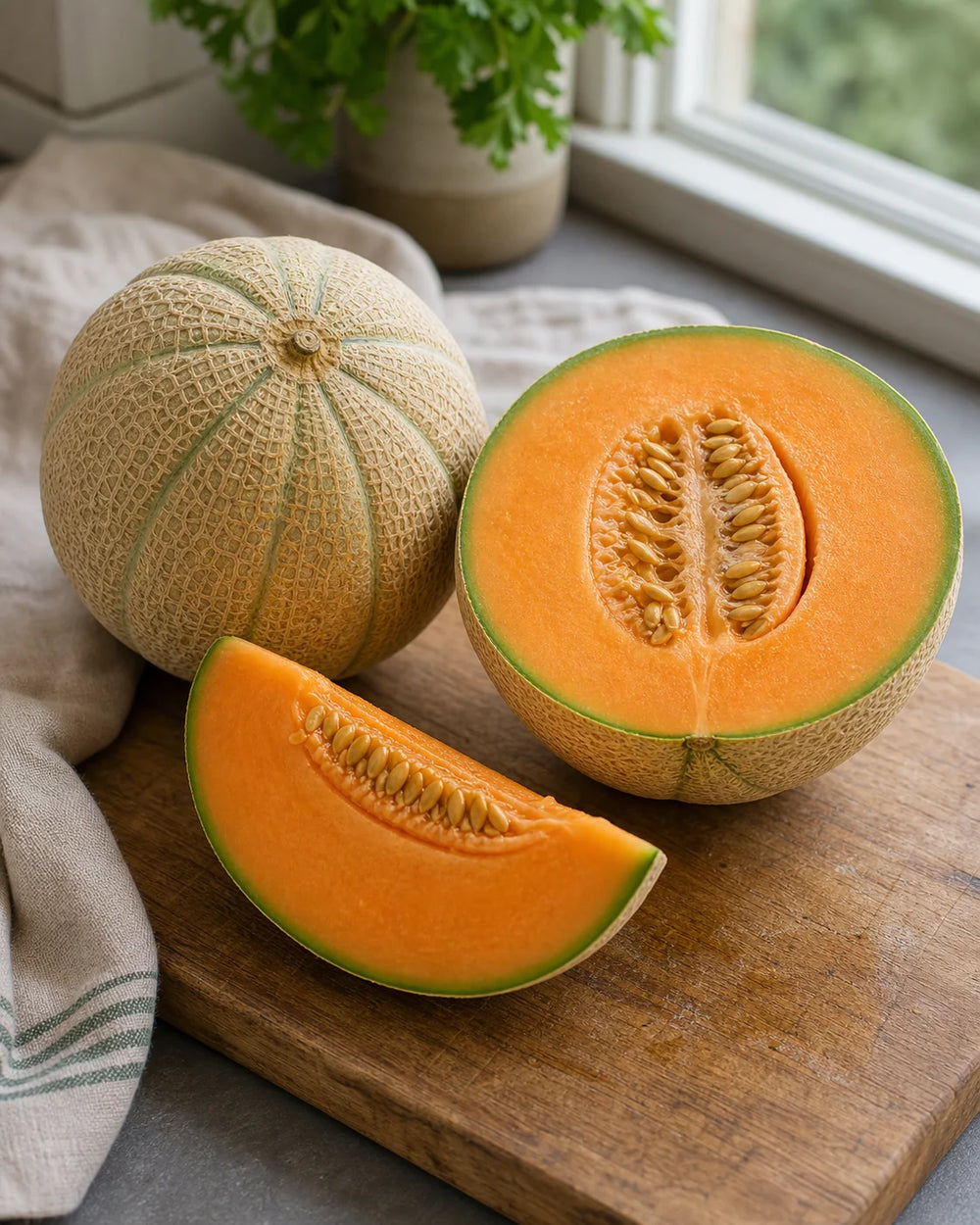 Tirreno F1 Organic melon cut open to show sweet orange flesh