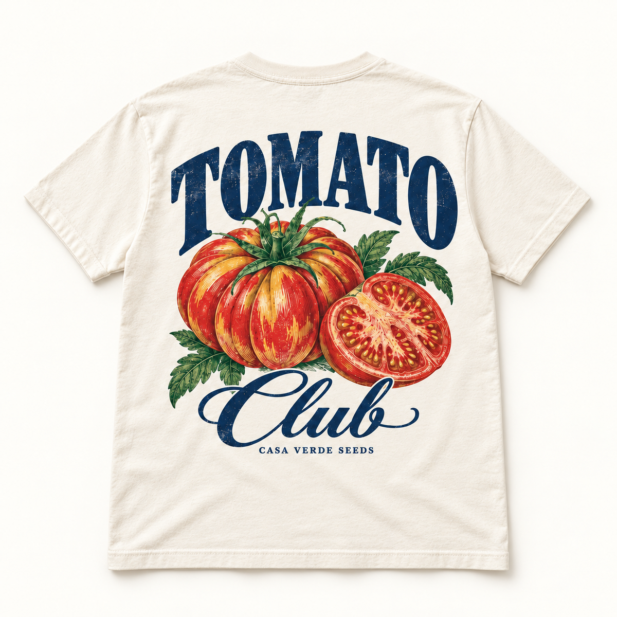 Tomato Club T-Shirt — Individual shirt back view. Illustrative design preview; final fit and print placement may vary.