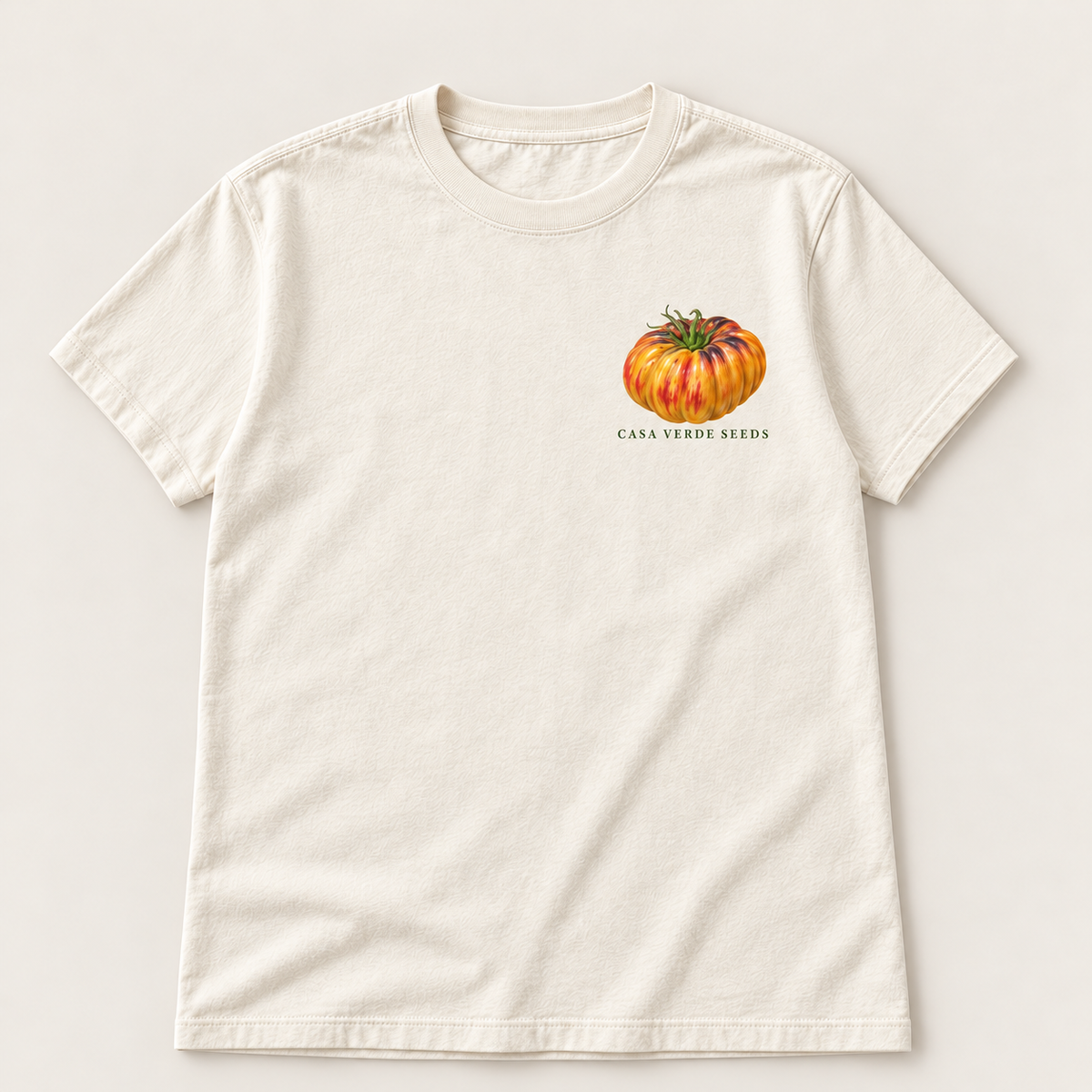 Tomatoes Botanical T-Shirt — Individual shirt front view. Illustrative design preview; final fit and print placement may vary.