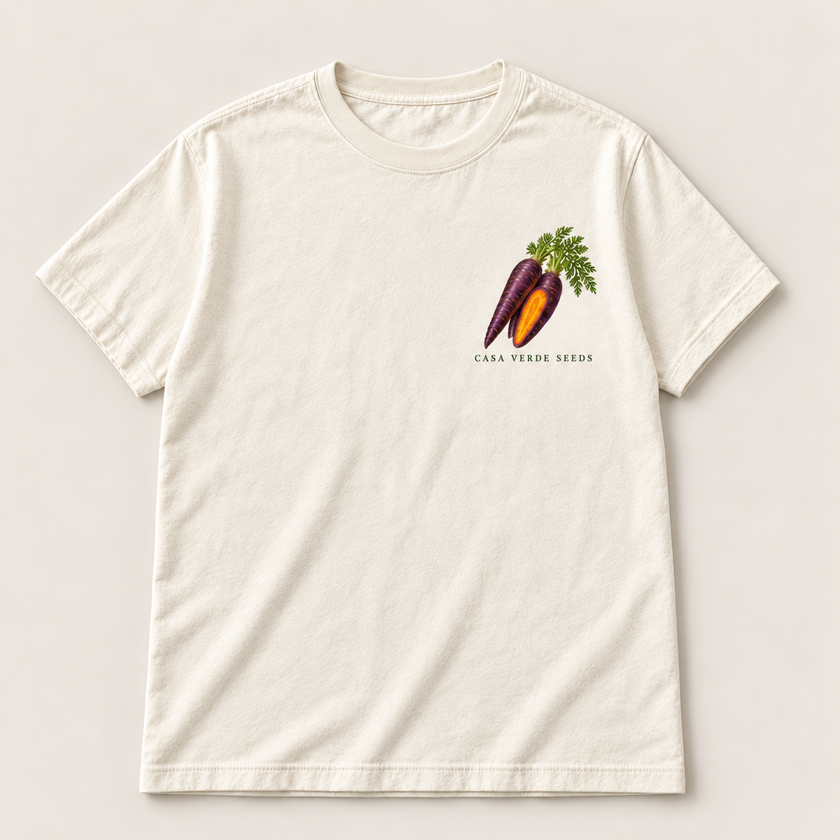 Vegetables Botanical T-Shirt — Individual shirt front view. Illustrative design preview; final fit and print placement may vary.